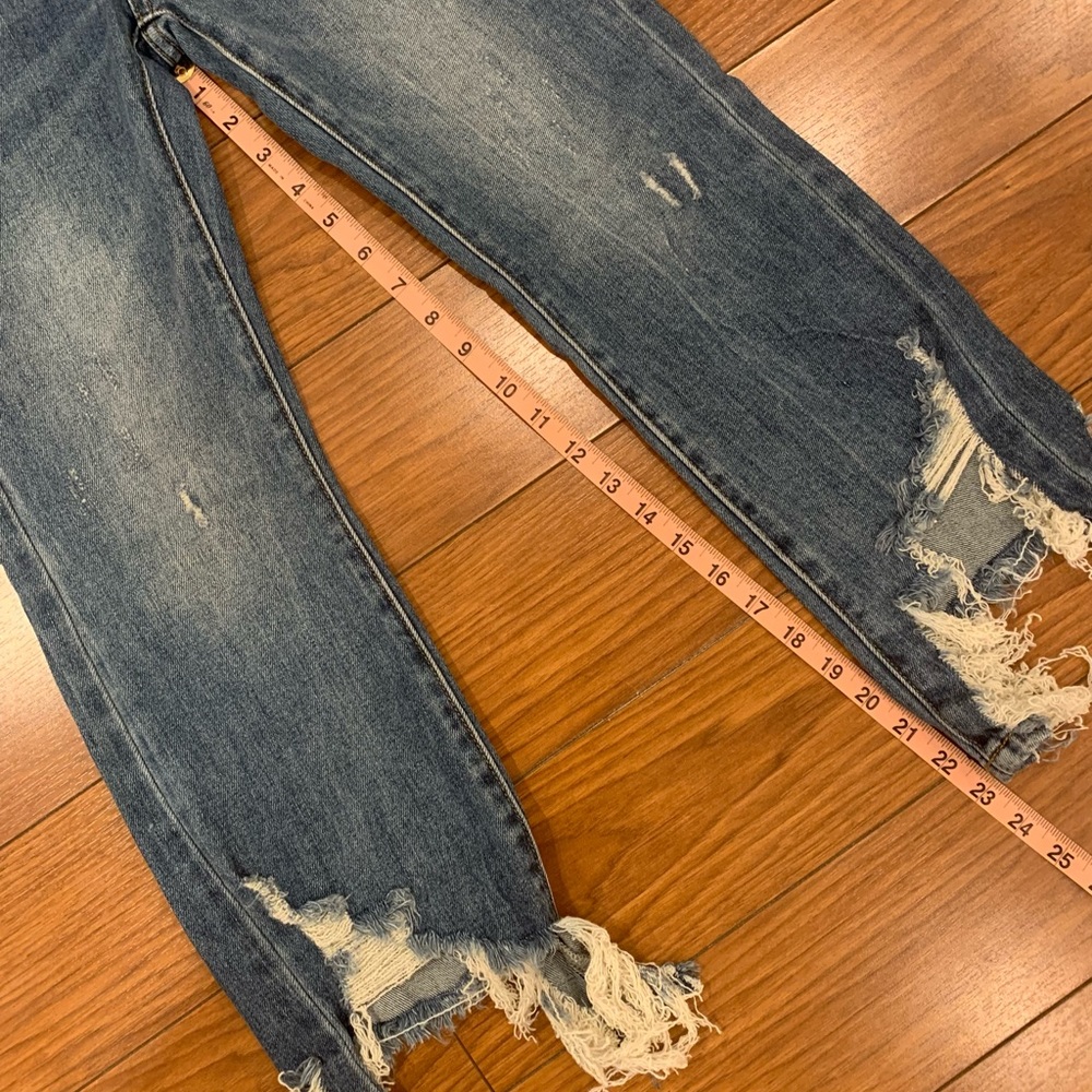 R13 Distressed Hem High Waist Crop Denim Jeans - Picture 10 of 15
